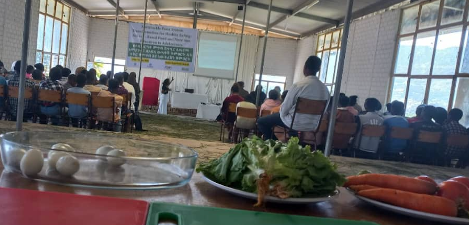 View of nutrition conference audience and food display
